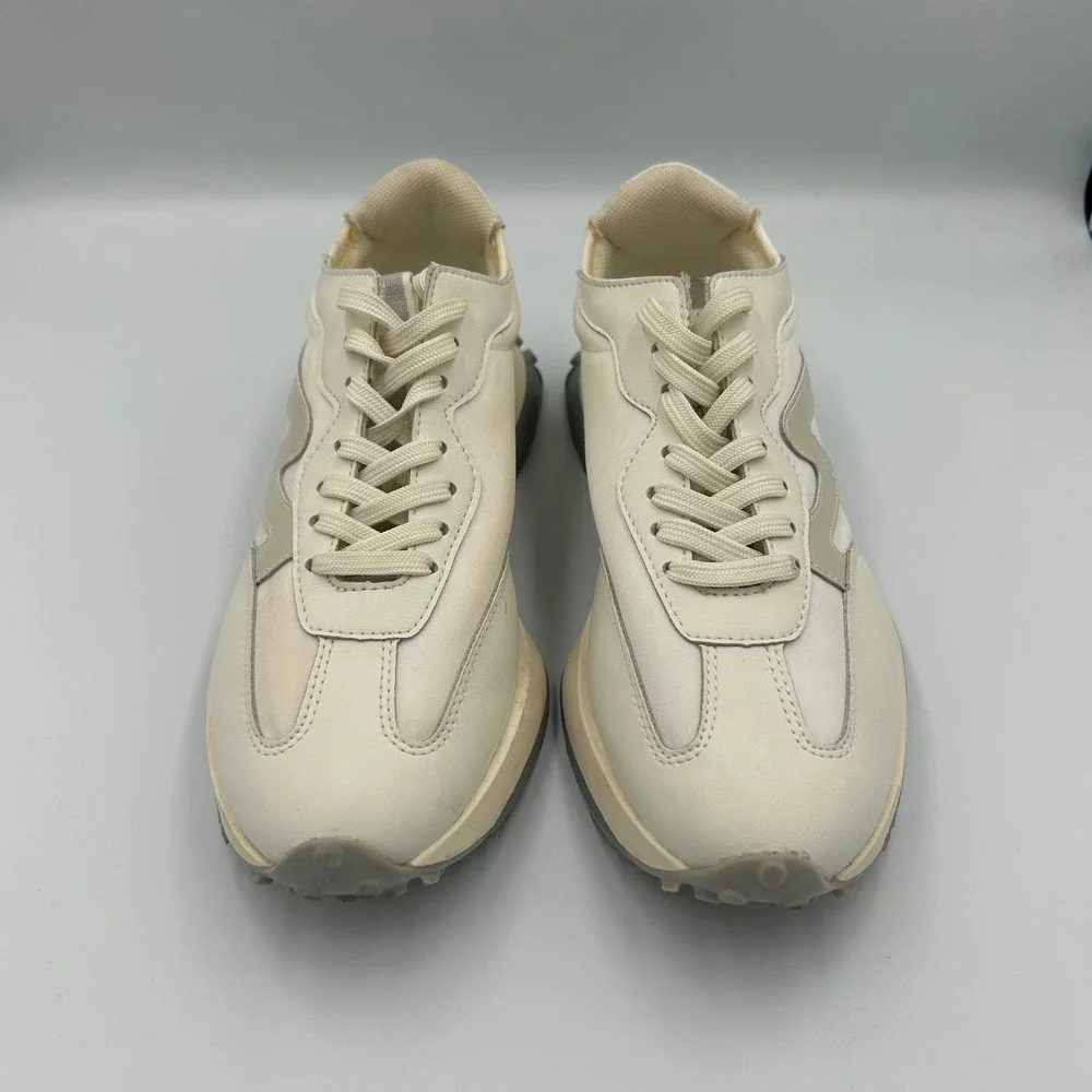Steve Madden Campo Sneakers Womens 9 Cream Leather Fabric Lug Sole CAMP08S1